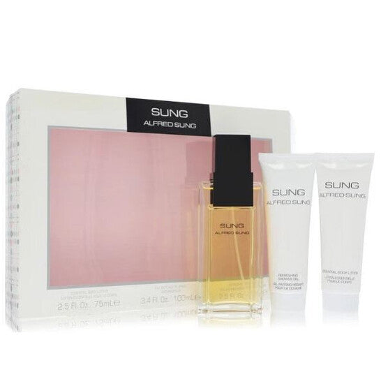 Alfred Sung Sung for Women – 3 Pc Gift Set 3.4oz EDT Spray, 2.5oz Essential Body Lotion, 2.5oz Refreshing Shower Gel