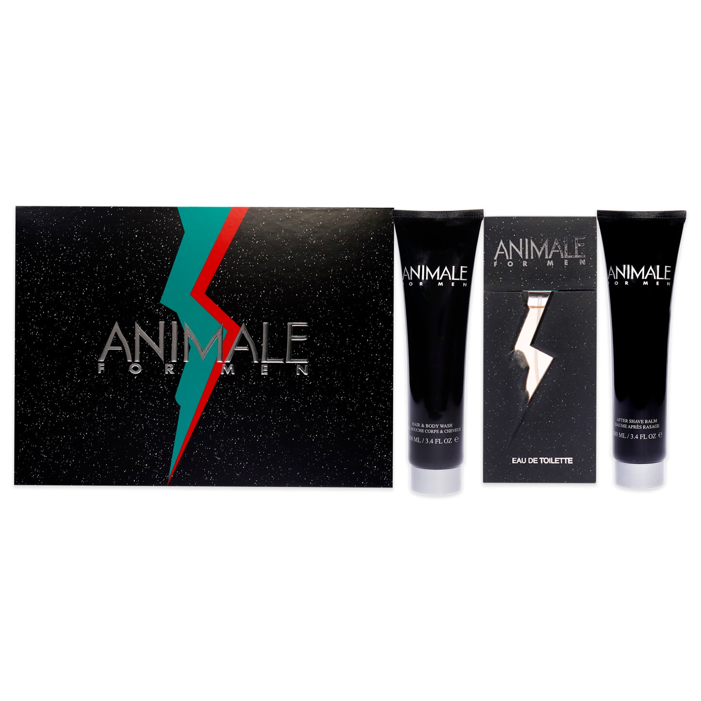 Animale Animale 3 Pc Gift Set 3.4oz EDT Spray, 3.4oz After Shave Balm, 3.4oz Hair and Body Wash for Men