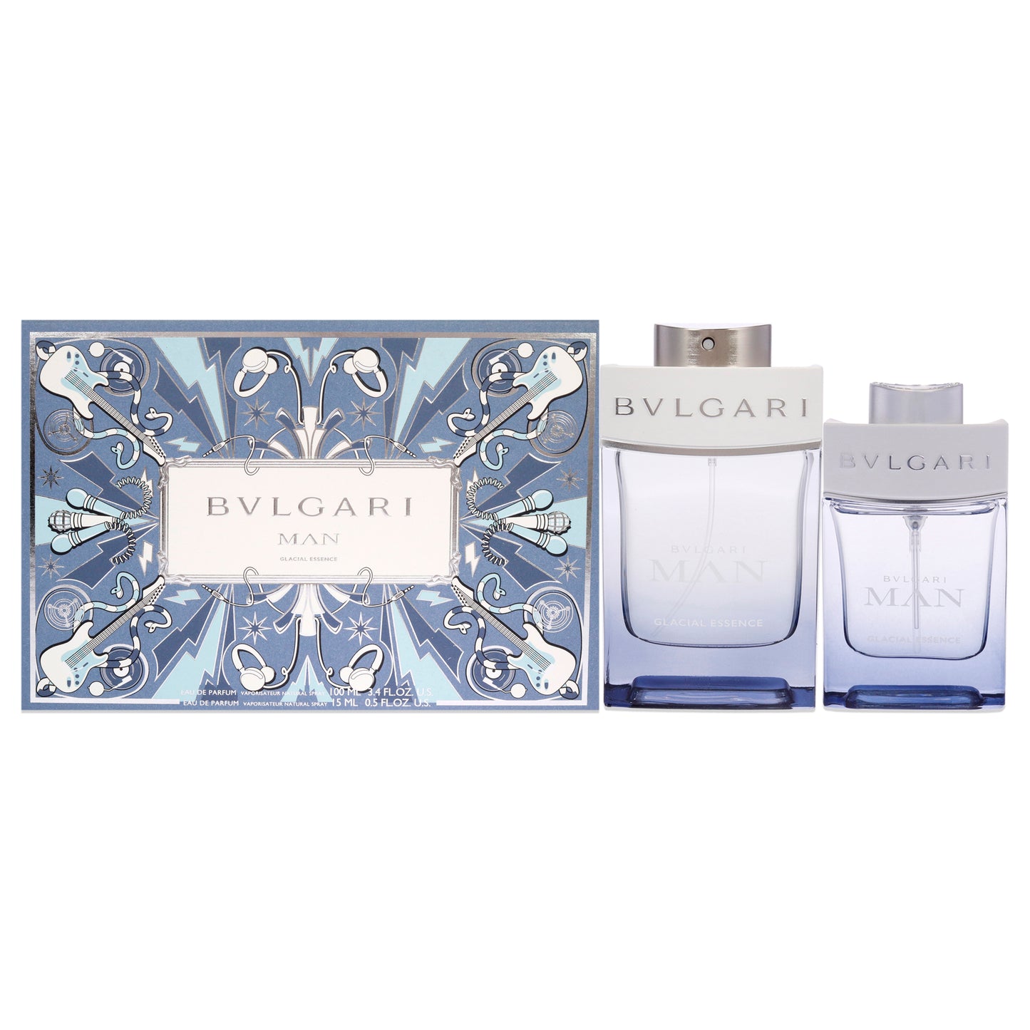 Bvlgari Man Glacial Essence 2 Pc Gift Set 3.4oz EDP Spray, 0.5oz EDP Spray for Men