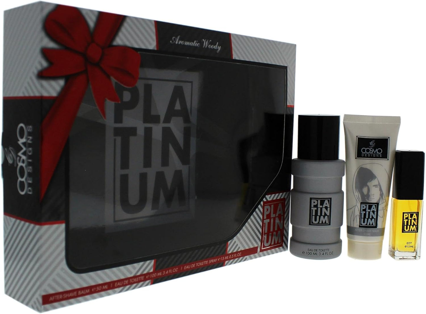 Cosmo Platinum by Cosmo Designs for Men 3 Pc Gift Set 3.4oz EDT Spray, 0.5oz EDT Spray, 1.7oz After Shave Balm