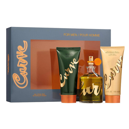 Liz Claiborne Curve for Men Eau de Cologne spray 4.2oz, Shower Gel 3.4oz, and Aftershave Balm 3.4oz