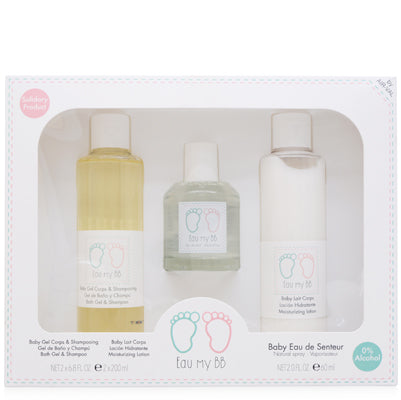 Air Val International Eau My Bb 3-Piece Gift Set — 2 oz Eau de Senteur Spray + 6.8 oz Bath Gel & Shampoo + 6.8 oz Moisturizing Lotion for Kids