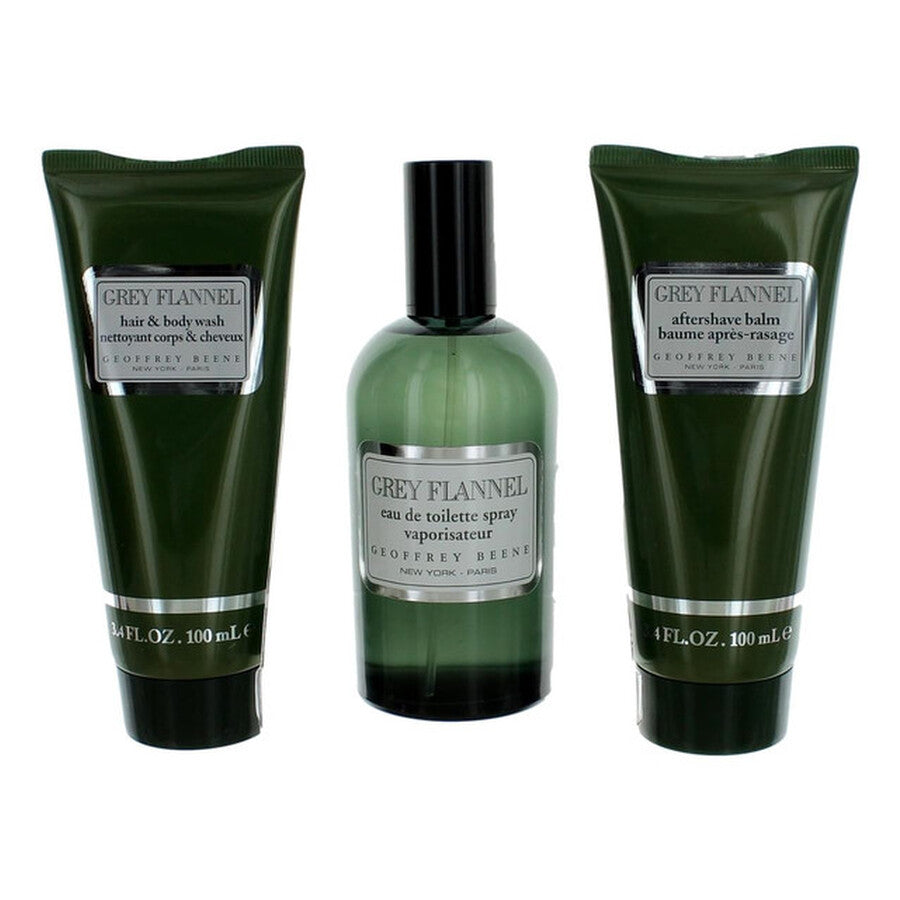 Grey Flannel by Geoffrey Beene EDC SPRAY 4 OZ & AFTERSHAVE BALM & HAIR & BODY WASH