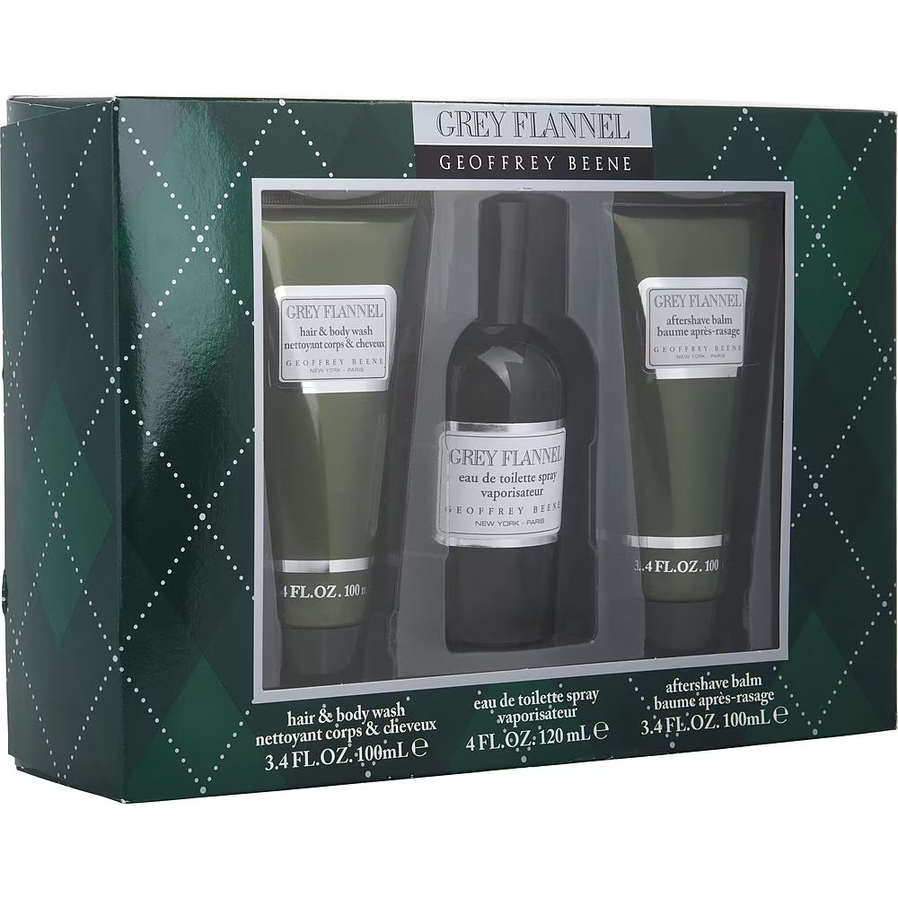 Grey Flannel Geoffrey Beene Men's Gift Set EDT spray Aftershave Balm Shower Gel