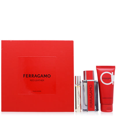 Salvatore Ferragamo Red Leather 3-Piece Gift Set for Men
