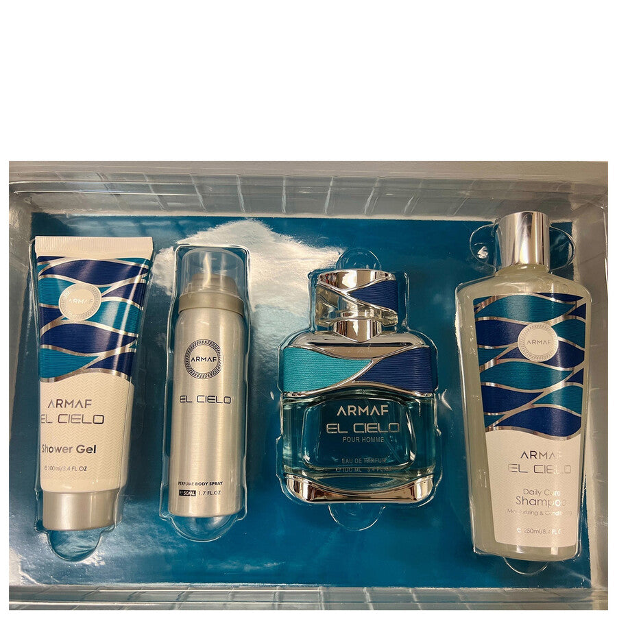 Armaf Men's El Cielo Gift Set: 3.4oz eau de parfum spray, 3.4oz shower gel, 1.7oz body spray, and 8.4oz shampoo