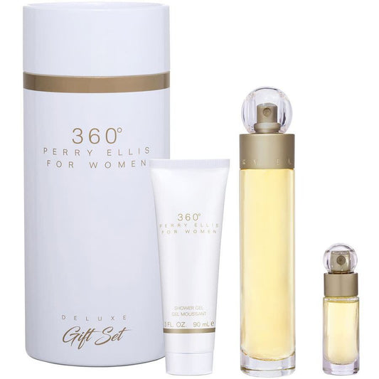 Perry Ellis 360 3.4oz EDT Spray 0.25oz EDT Spray 3oz Shower Gel Women 3 Pc Gift Set
