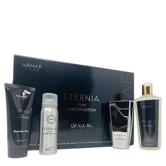 Armaf Men's Eternia Limited Edition Gift Set: 2.7oz eau de parfum, 3.4oz shower gel, 1.7oz body spray, and 8.4oz shampoo