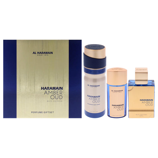 Al Haramain Amber Oud - Bleu Edition 3 Pc Gift Set 2.5oz EDP Spray, 1oz EDP Spray, 6.6oz Body Spray for Unisex