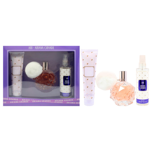 Ariana Grande Ari 3 Pc Gift Set 3.4oz EDP Spray, 3.4oz Body Souffle, 4oz Body Mist for Women