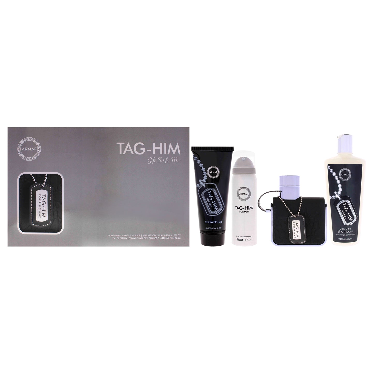 Armaf Tag Him 4 Pc Gift Set 3.4oz EDP Spray, 3.4oz Shower Gel, 8.4oz Shampoo, 1.7oz Body Spray for Men