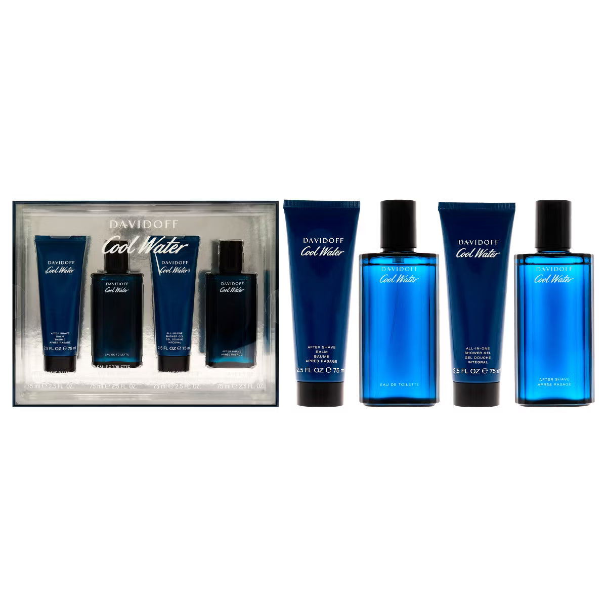 Davidoff Cool Water by Davidoff for Men - 4 Pc Gift Set 2.5oz EDT Spray, 2.5oz After Shave Balm, 2.5oz Shower Gel, 2.5oz After Shave