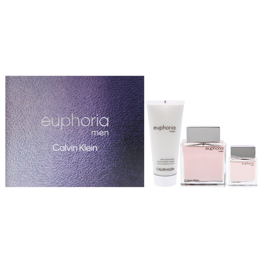 Calvin Klein Euphoria 3 Pc Gift Set 3.3oz EDT Spray, 0.5oz EDT Splash, 3.3oz After Shave Balm for Men