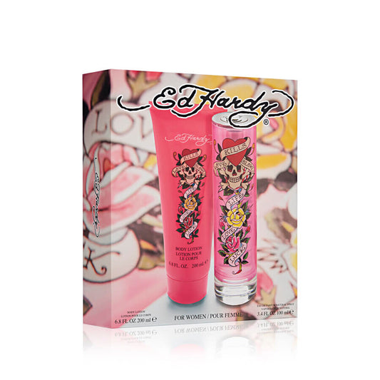 Ed Hardy Christian Audigier Ladies Pour Femme Gift Set EDP Spray and Body Lotion