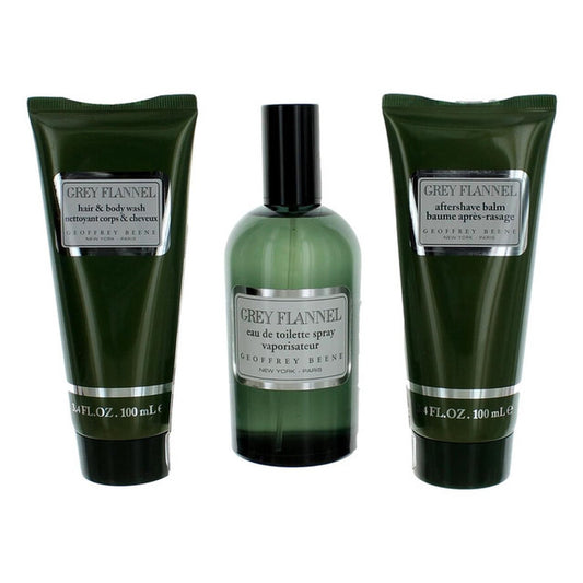 Grey Flannel by Geoffrey Beene EDC SPRAY 4 OZ & AFTERSHAVE BALM & HAIR & BODY WASH