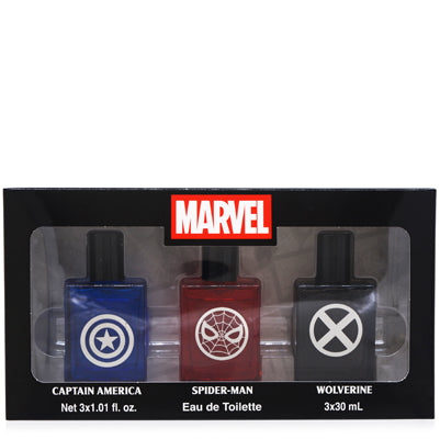 Marvel 3-Piece Gift Set — 1 oz Captain America Eau de Toilette Spray + 1 oz Spider-Man Eau de Toilette Spray + 1 oz Wolverine Eau de Toilette Spray for Kids