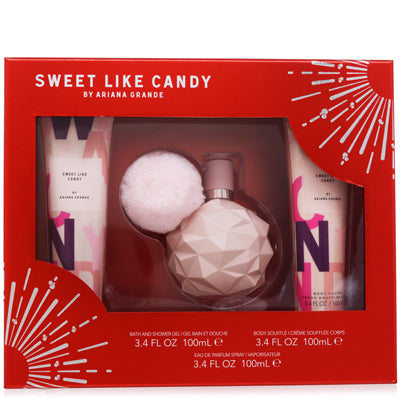 Ariana Grande Sweet Like Candy 3-Piece Gift Set — 3.4 oz Eau de Parfum Spray + 3.4 oz Body Souffle + 3.4 oz Shower Gel for Women