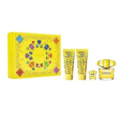 Versace Yellow Diamond 4 Pieces Set Women 3.0 3 oz Edt Spray, Mini, BL & SG