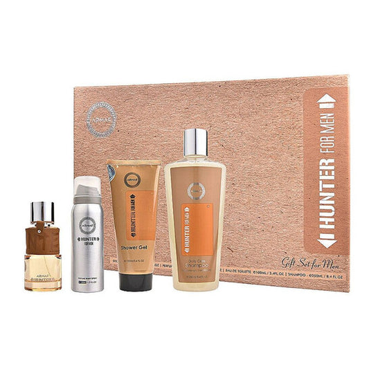 Armaf Men's Hunter Gift Set Fragrances:  3.4oz Eau de Parfum,  1.7oz body spray, 3.4oz shower gel,  8.4oz shampoo