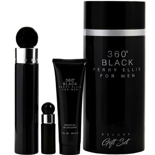 Perry Ellis 360 Noir Collection 3-Piece Set (3.4 Oz EDT + 3.0 Shower Gel + .25 Mini)